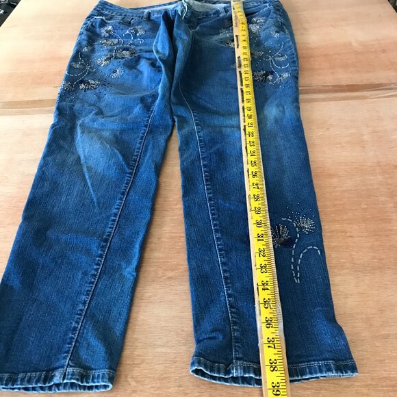 Torrid Premium Jeans Women 18 Blue Mid Rise Beaded Floral Stretch Preppy 17974 - Picture 5 of 15